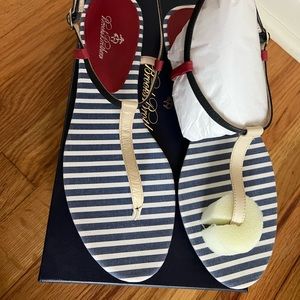 Brooks Brothers Navy Leather Sandals; new; never worn, size 7.5